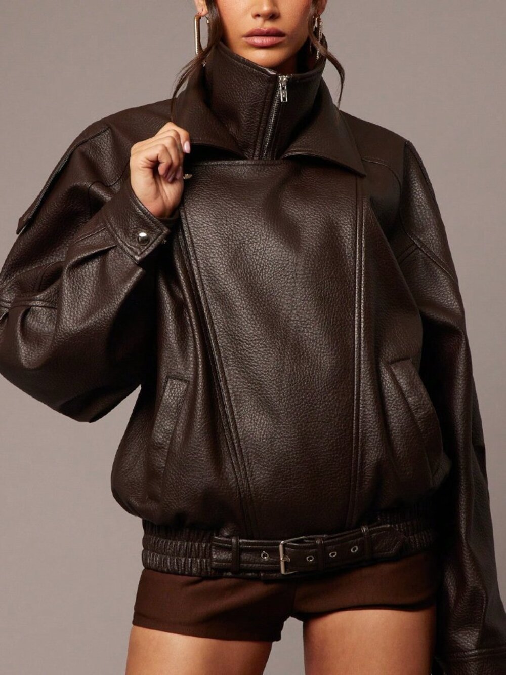 Brown Casual Women's Loose Bomber Jackets
